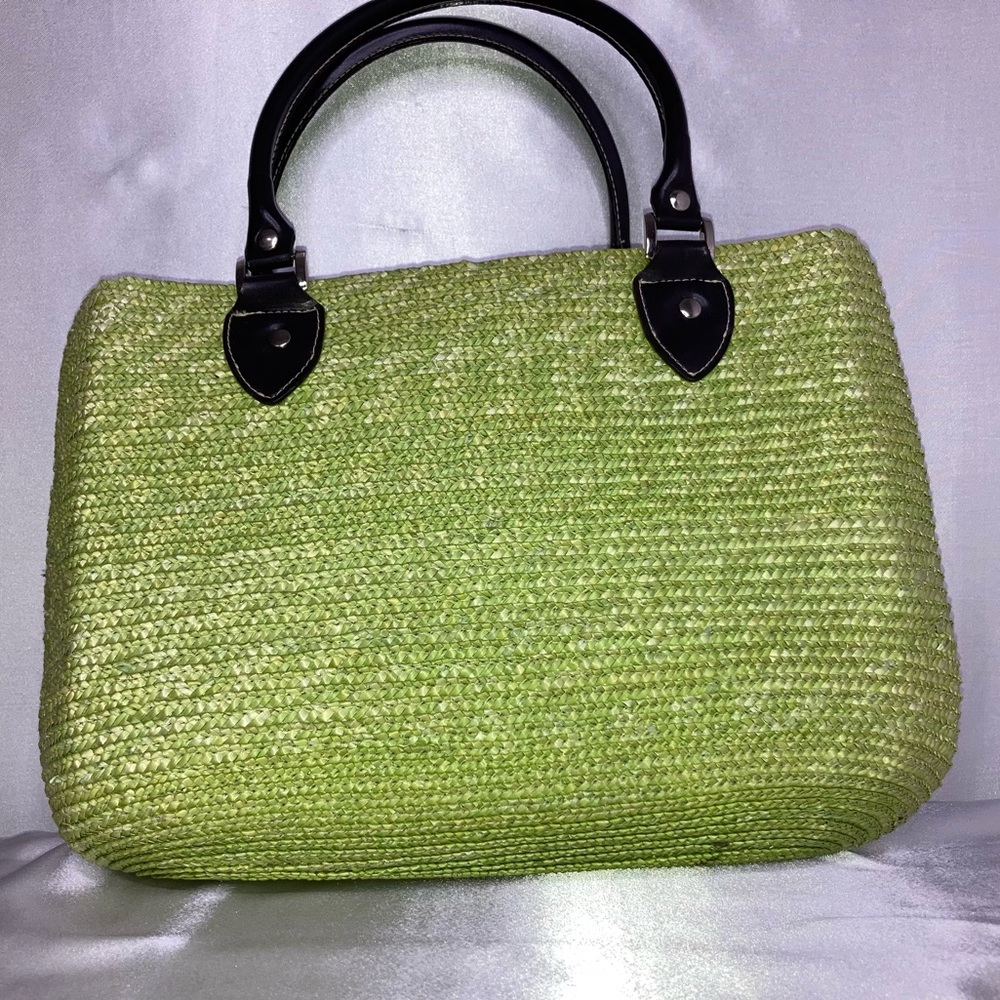 GREEN WOVEN STRAW FABRIC HANDBAG